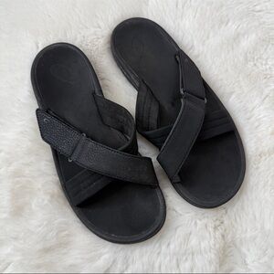 OluKai Ohana Criss Cross Slide Sandals Black Size 9